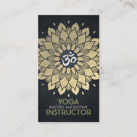 Elegant Gold Foil Floral Yoga Meditation Om Symbol Business Card