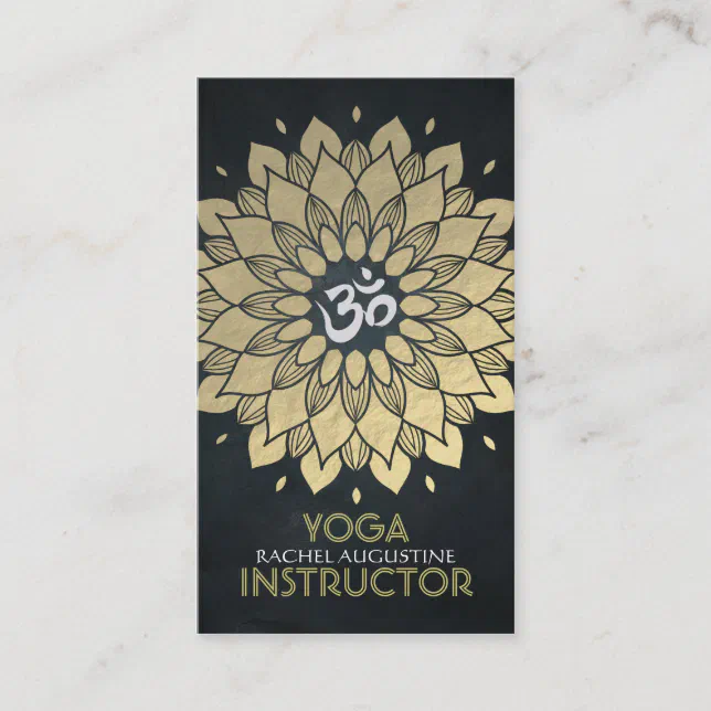 Elegant Gold Foil Floral Yoga Meditation Om Symbol Business Card | Zazzle