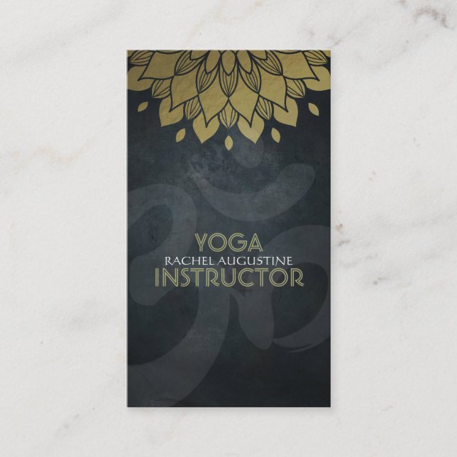 Elegant Gold Foil Floral Yoga Meditation Om Symbol Business Card (Front)