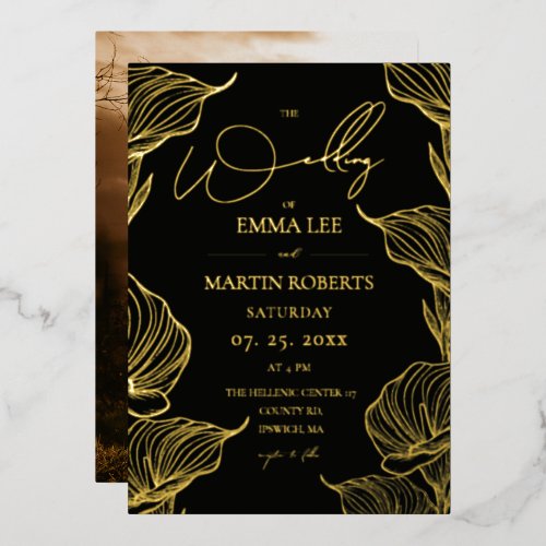 Elegant Gold Foil Flowers Botanical Modern Wedding Invitation