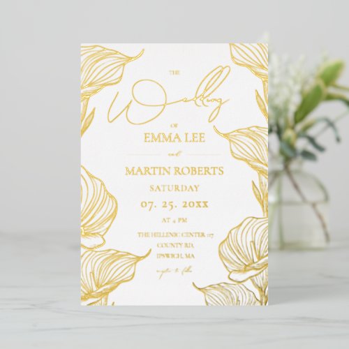 Elegant Gold Foil Flowers Botanical Modern Wedding Invitation