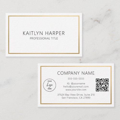 Elegant Gold Foil Frame Minimal Logo QR Code Business Card