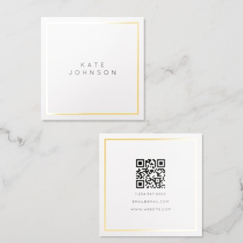 Elegant Gold Foil Frame Minimal Modern QR Code Business Cards