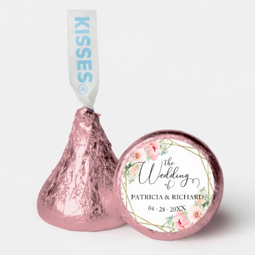 Elegant Gold Foil Geometric Blush Floral Wedding Hersheys Kisses