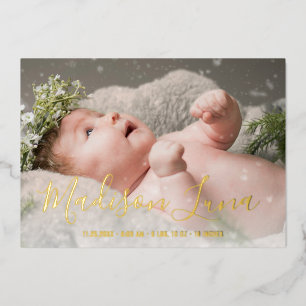 Elegant Gold Foil Girl Photo Birth Announcement
