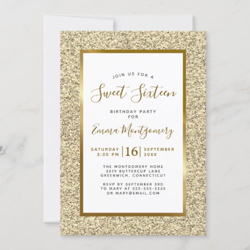 Elegant Gold Foil Glitter Sweet 16 Birthday Party Invitation