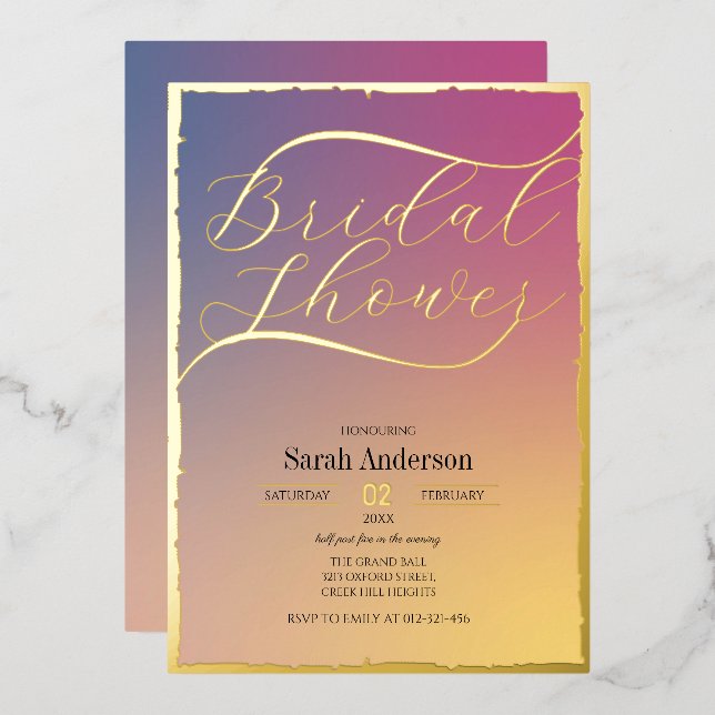 Elegant Gold Foil Gradient Bridal Shower Invitatio Invitation (Front/Back)