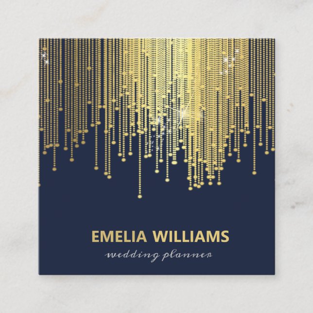 Elegant Gold Foil Gradient Crystal Confetti Denim Square Business Card (Front)