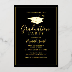 Elegant gold foil graduation party  holiday card