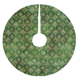 Elegant gold foil green vintage damask pattern brushed polyester tree skirt