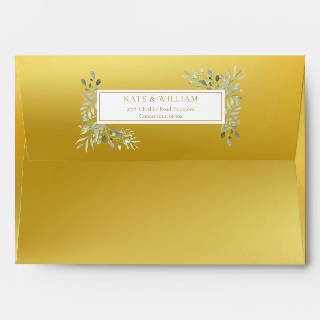 Elegant Gold Foil Greenery Foliage Return Address Envelope (Back (Top Flap))