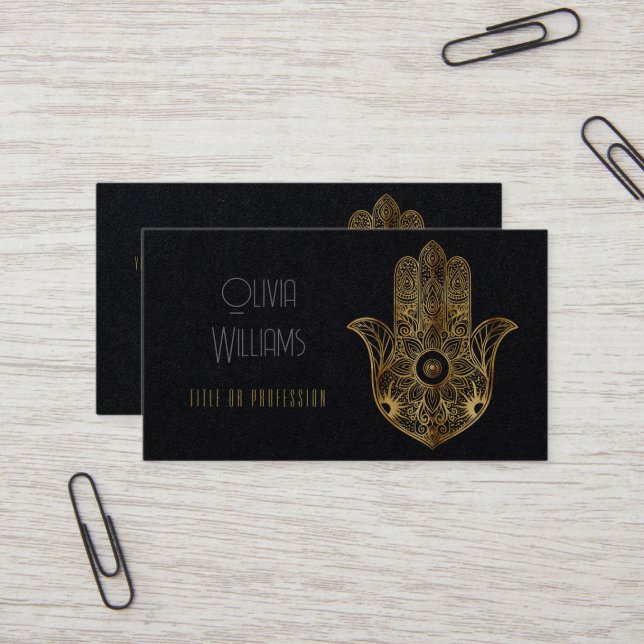 Elegant Gold Foil Hamsa Mystical Spiritual Design Business Card (Front/Back In Situ)
