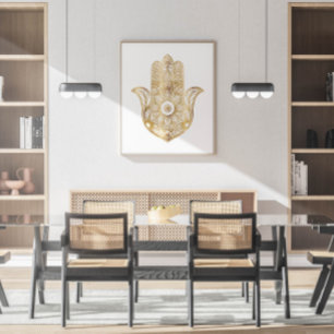 Elegant Gold Foil Hamsa Mystical Spiritual Design Framed Art