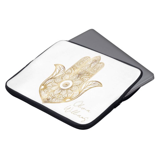 Elegant Gold Foil Hamsa Mystical Spiritual Design Laptop Sleeve (Front Top)