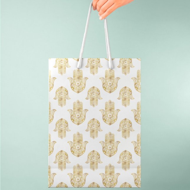 Elegant Gold Foil Hamsa Mystical Spiritual Design Medium Gift Bag (Creator Uploaded)