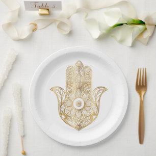Elegant Gold Foil Hamsa Mystical Spiritual Design Paper Plates
