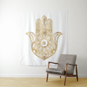 Elegant Gold Foil Hamsa Mystical Spiritual Design Tapestry