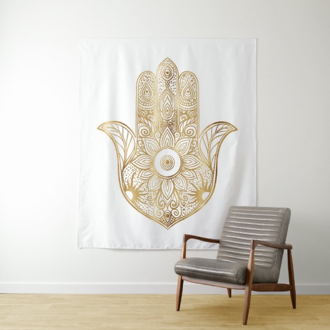 Elegant Gold Foil Hamsa Mystical Spiritual Design Tapestry (In Situ)