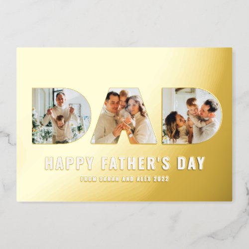 Elegant Gold Foil Happy Fathers Day 3 Photo Card