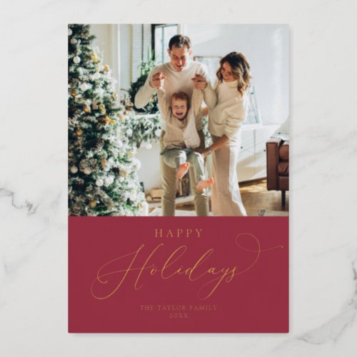 Elegant Gold Foil Happy Holidays Christmas Foil Holiday Card