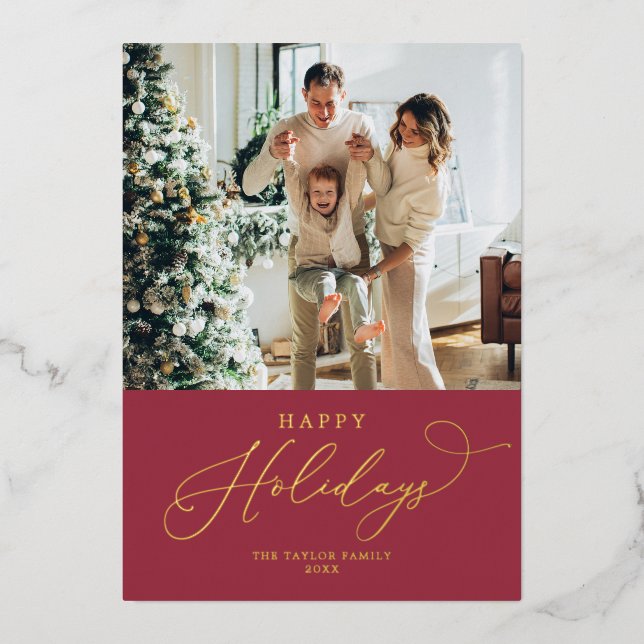 Elegant Gold Foil Happy Holidays Christmas Foil Holiday Card (Front)