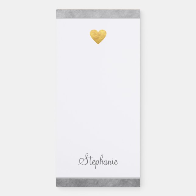 Elegant Gold Foil Heart Modern Script Magnetic Notepad (Front)