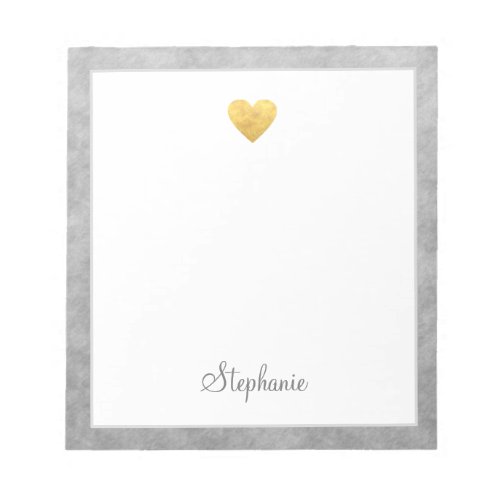 Elegant Gold Foil Heart Modern Script Personalized Notepad