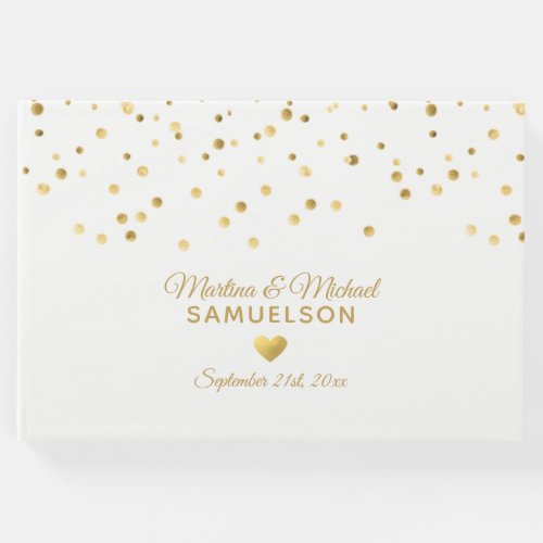 Elegant Gold Foil Heart White Wedding Guest Book