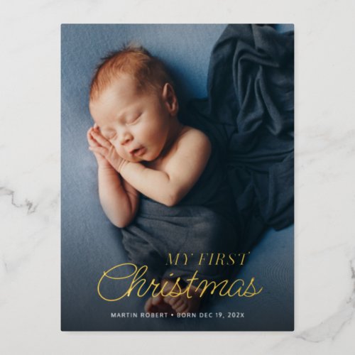 elegant gold foil holiday birth announcement