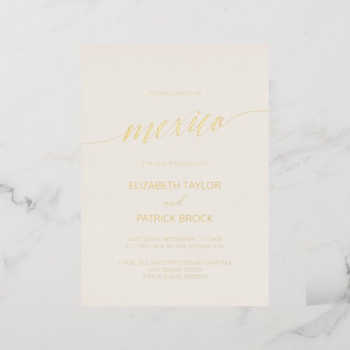 Elegant Gold Foil  Ivory Destination Wedding Foil Invitation