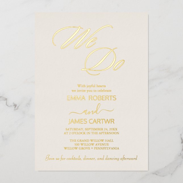 Elegant Gold Foil Ivory Flourish "We Do" Wedding  Foil Invitation (Front)