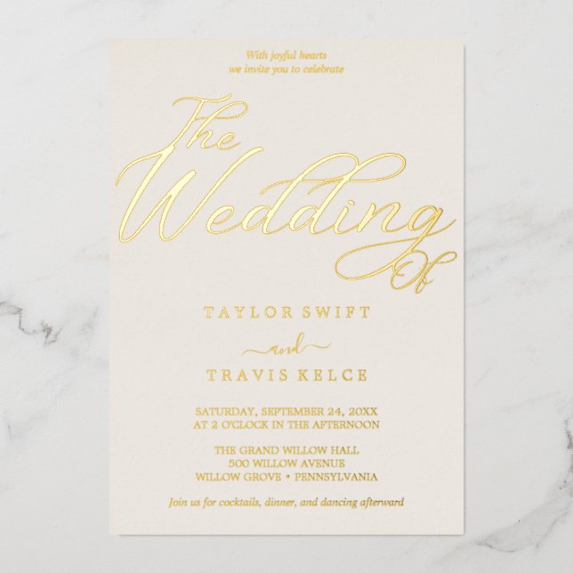 Elegant Gold Foil | Ivory Frame Wedding  Invitation (Front)