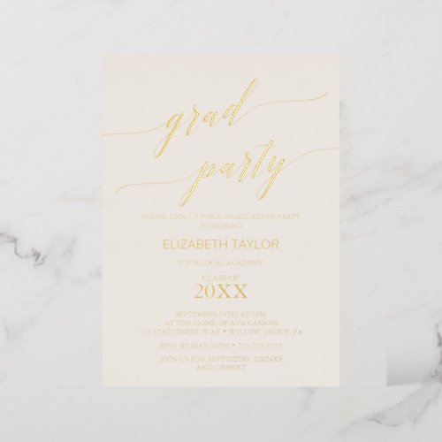 Elegant Gold Foil  Ivory Graduation Party Foil Invitation