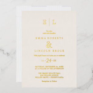 Elegant Gold Foil Ivory Monogram Wedding Foil Invitation