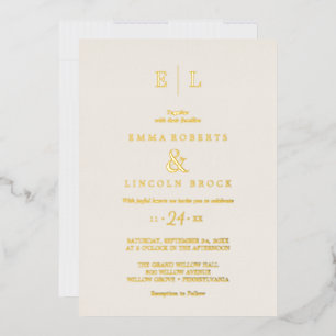 Elegant Gold Foil Ivory Monogram Wedding  Invitation