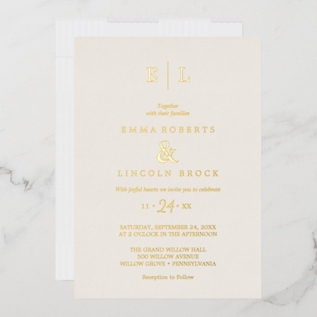 Elegant Gold Foil Ivory Monogram Wedding  Invitation (Envelope)