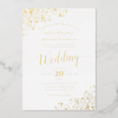 Elegant Gold Foil Lace on Classic White Wedding Foil Invitation (Front)