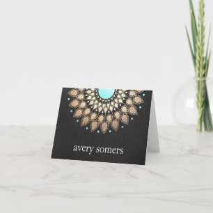 Elegant Gold Foil Leaf Mandala Black Linen LOOK Note Card