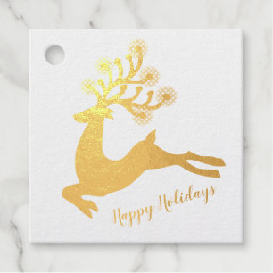 Elegant Gold Foil Leaping Deer Christmas Holiday Foil Favor Tags