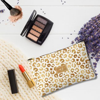 Elegant Gold Foil Leopard Print White Monogrammed