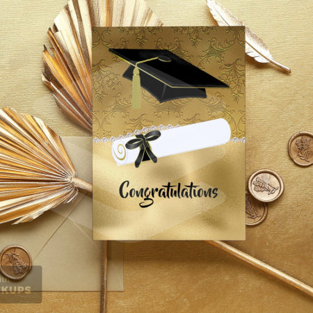Elegant Gold Foil Like Damask Graduation Card