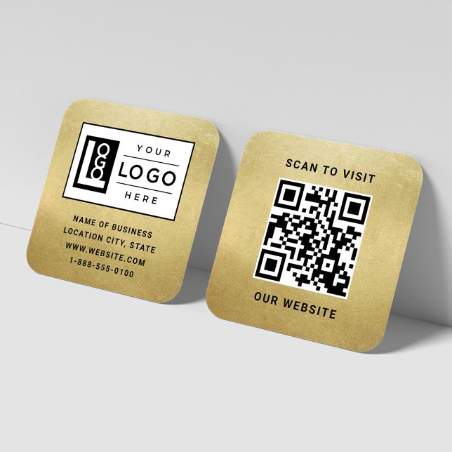 Elegant Gold Foil Logo QR Code Website Square Business Card (Creator Uploaded)