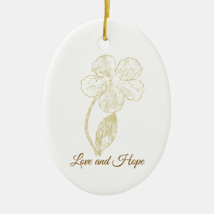 Elegant Gold Foil Look Botanical Flower Ceramic Ornament