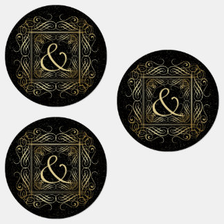 Elegant Gold Foil Look Scrollwork Script on Black Labels