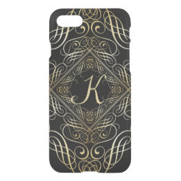 Elegant Gold Foil Look Scrollwork Script on Black iPhone SE/8/7 Case