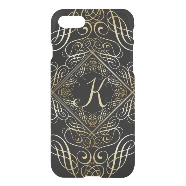 Elegant Gold Foil Look Scrollwork Script on Black Uncommon iPhone Case (Back)