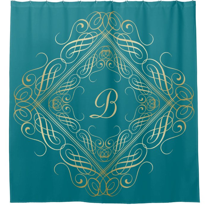 teal and gold shower curtain
