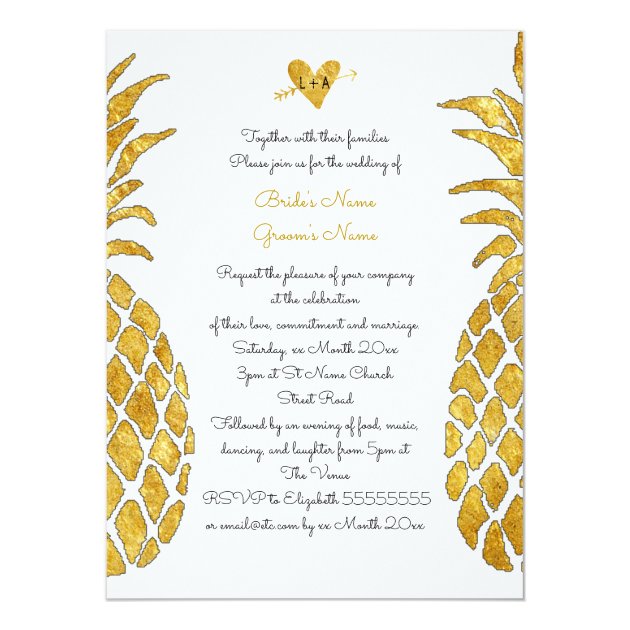 Elegant Gold Foil Look Tropical Summer Wedding Invitation