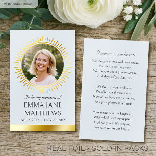 Elegant Gold Foil Memorial Funeral Blue Card