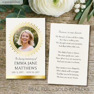 Elegant Gold Foil Memorial Funeral Cream Card